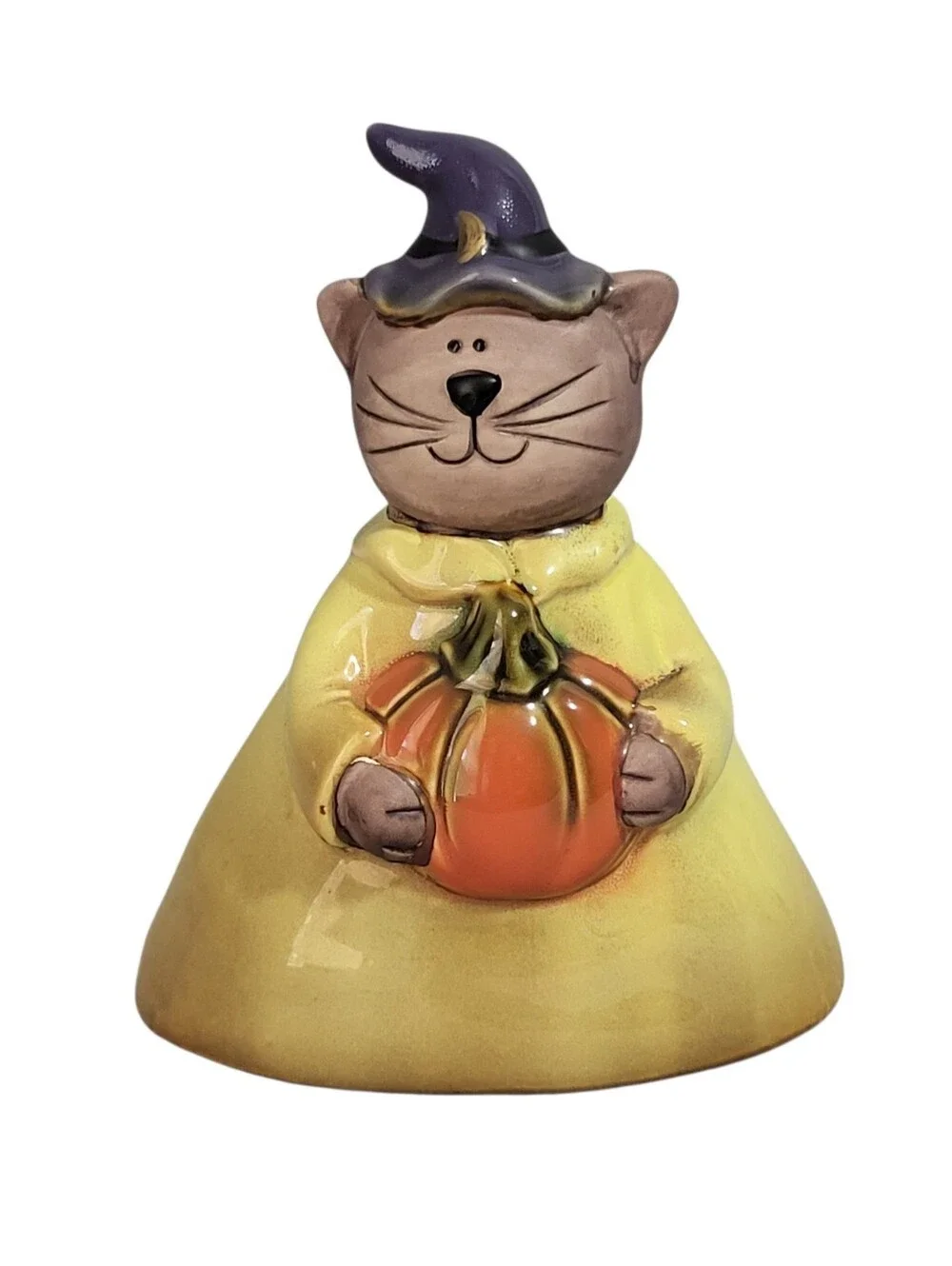 Vtg Tii Collections Witch Halloween Cat with Pumpkin Hat Ceramic Figurine Retro